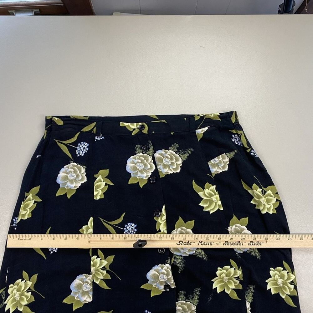 Vtg Sag Harbor Skirt Large Black Green Floral Button Front Midi Fairy Grunge Y2K - Picture 6 of 10
